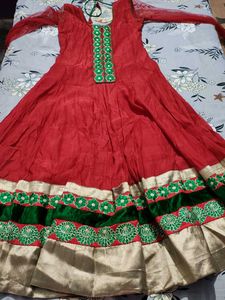 Red & Green Anarkali Dress