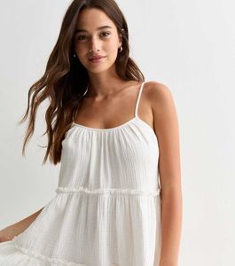 NEW LOOK White Strappy Tiered Mini Dress