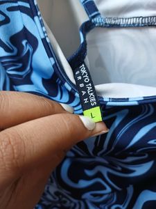 Trippy Techno Blue 1 Shoulder Dress