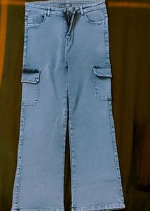 Light Blue Wide Leg Cargo Jeans