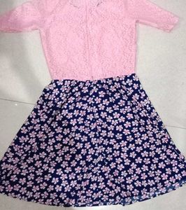 Pink Lace Floral Skirt Dress