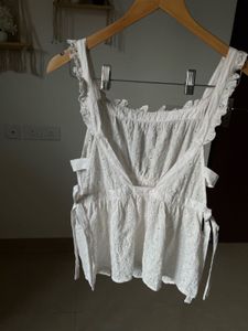 White Eyelet Top with Tie Knot detailing
