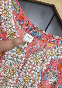 Pink Multi Floral Anarkali Kurti For 42 Bust
