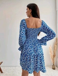Blue Floral Long Sleeve Dress
