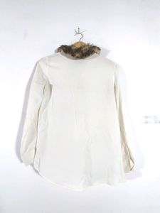 Zara White Blouse with Fur Collar