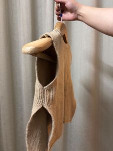 Beige Side Open Crop Sweater