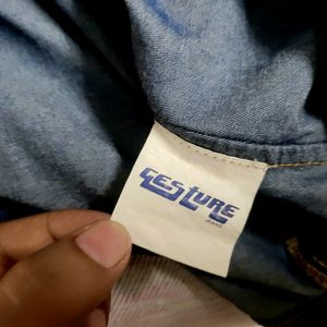 Gesture Denim Casual Shirt With Mandarin Collar