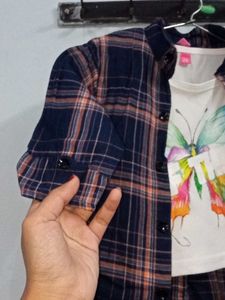 3 years old peach blu girl shirt lower co ord  set