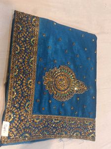 Teal Blue Embellished Saree