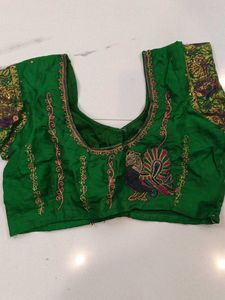 Green Embroidered Saree Blouse
