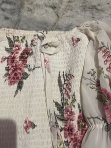 Floral Smocked Top with Chiffon Sleeves
