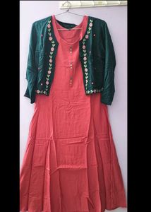 Peach Colour Dress With Coat