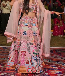 Gorgeous Floral Printed Pink Silk Lehenga Choli