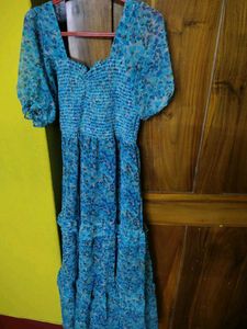 Blue Floral Chiffon Maxi Dress