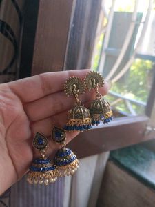 Blue & Gold Jhumka Earrings
