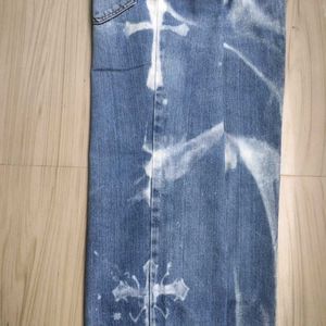 Japanese Gothic Style Hand Painted Acid Wash Jeans
