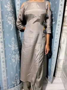 Gray Cold Shoulder Kurti Set
