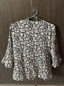 Floral Ruffle Tie-Neck Blouse
