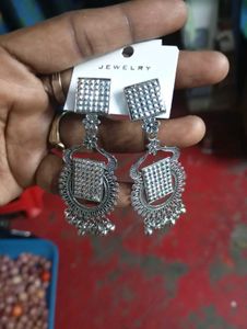 Stylish Silver white and black Jhumka Earrings