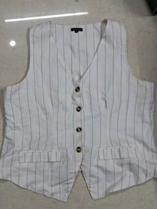 Westside Off-White Striped Waistcoat