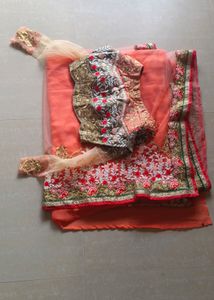 Orange & Gold Half Net and Georgette Saree