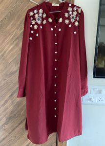 Maroon Embroidered Kurta Set