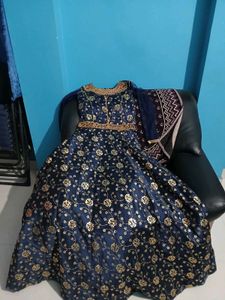 Navy and Gold Anarkali Dress