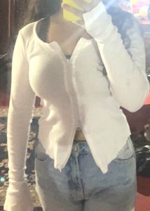 White Zip-Up Long Sleeve Top