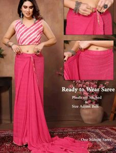 Pink Ready to Wear Saree With Unstitched Blouse