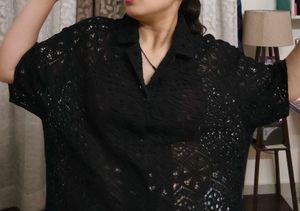 Black Crochet Style Oversized Shirt