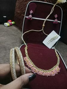 Necklace, Jumukka, Bangles And Hair Clips Combo