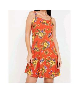 Orange Printed Fit And Flare Dress