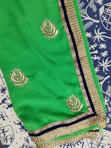 Pista Green Colour Embroidered Saree.