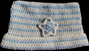 Crocheted Blue &amp; White Cat Beanie With Star Detail