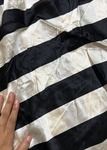 Satin Black And White Short Kurti Top