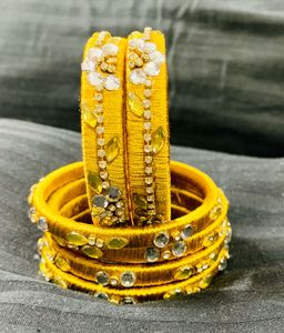 Silk Thread Golden Bangles Set