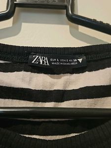 ZARA Black And White Striped Ribbed Top