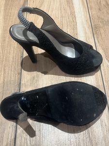Black Embroidered Heels