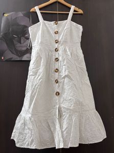 Eyelet Button-Front Midi Dress