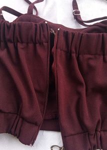 Burgundy Tie-Waist Crop Top