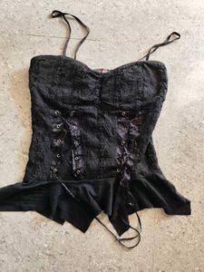 Black Corset tie front Top