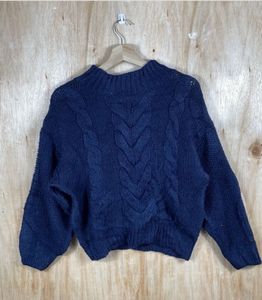 Old Money Navy Cable Knit Sweater