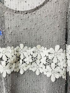 Gray Floral Lace Top