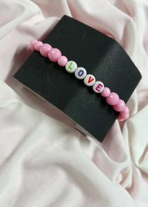 Pink &#39;Love&#39; Beaded Bracelet