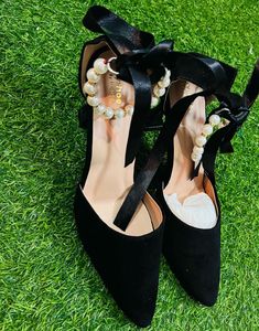 Black Heels with Pearl Detail
