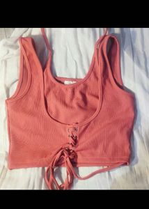 Ribbed Lace-Up Tank Top