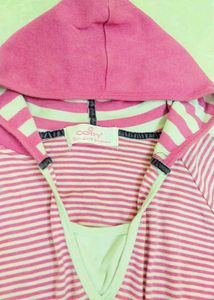 Pink Striped Hoodie Dress