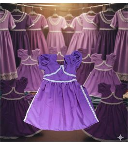 Charming Purple Girls' Dress with Lace Trim