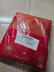 Bright Red Cotton Silk Blend Saree