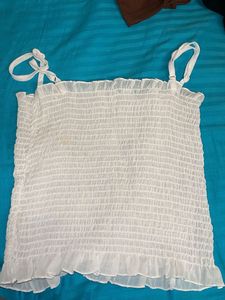 White Shirred Tank Top